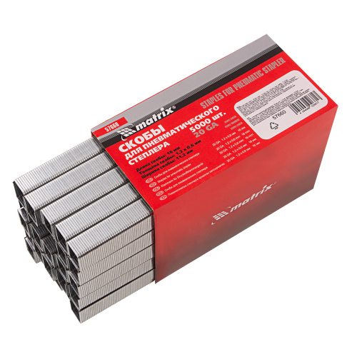 Скобы для пневматического степлера, 16 мм, ширина 1.2 мм, толщина 0.6 мм, ширина скобы 11.2 мм, 5000 шт Matrix по ценам производителя в Краснодаре с доставкой по всей России