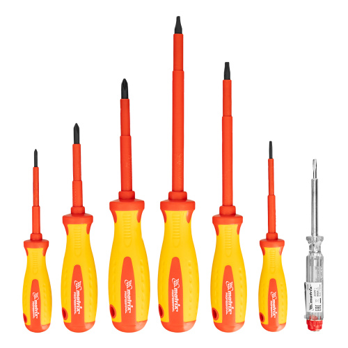 Набор диэлектрических отверток 7 шт, до 1000 В, пробник электрический до 250 В, двухкомпонентные рукоятки Matrix Professional по ценам производителя в Краснодаре с доставкой по всей России