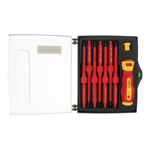 Отвертка со сменными жалами, диэлектрическая до 1000 В, 9 предметов, CrV Сибртех по ценам производителя в Краснодаре с доставкой по всей России