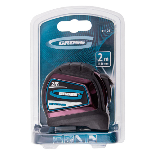 Рулетка "Doppelhaken",2 м x 16 мм,односторонний зацеп,Нейлон,двусторонняя шкала,автоматическая фиксация Gross по ценам производителя в Краснодаре с доставкой по всей России