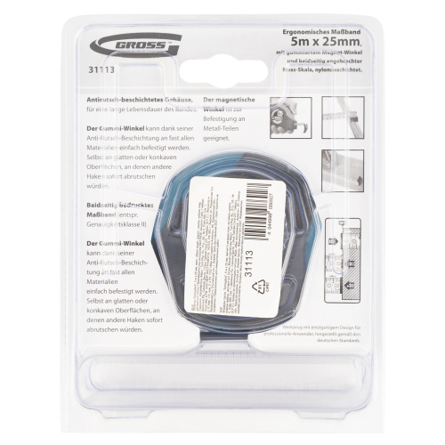 Рулетка "Schlagfest",5 м x 25 мм,магнитный обрезиненный зацеп,двусторонняя шкала,Нейлоновое покрытие,автоматическая фиксация Gross по ценам производителя в Краснодаре с доставкой по всей России