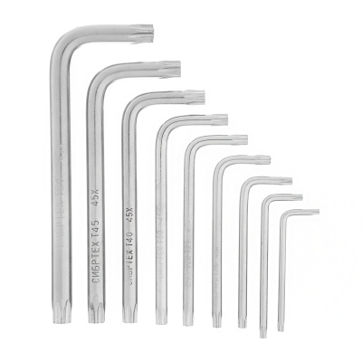 Набор ключей имбусовых Tamper-Torx , 9 шт: ТT10-ТT50.45x, закаленные, короткие, никель Сибртех по ценам производителя в Краснодаре с доставкой по всей России