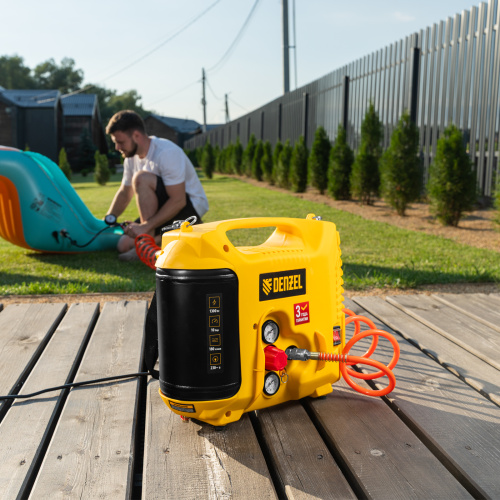 Компрессор воздушный DL1300, 10 бар, 1,3 кВт 180 л/мин 5 л, с набором аксессуаров Denzel по ценам производителя в Краснодаре с доставкой по всей России