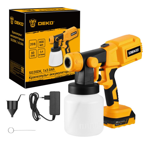 Краскопульт аккумуляторный DEKO SG20DK, 20В, 800 мл, 1x3.0Ач по ценам производителя в Краснодаре с доставкой по всей России
