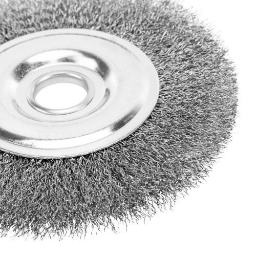 Щетка для УШМ, 150 мм, "Плоская", витая нержавеющая проволока 0.3 мм, посадка 22.2 мм Denzel по ценам производителя в Краснодаре с доставкой по всей России