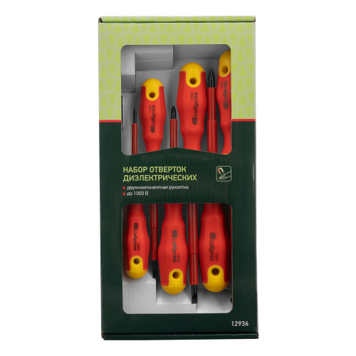 Набор отверток диэлектрических до 1000 В, 7 шт, тестер, CrV, двухкомпонентные рукоятки Сибртех по ценам производителя в Краснодаре с доставкой по всей России