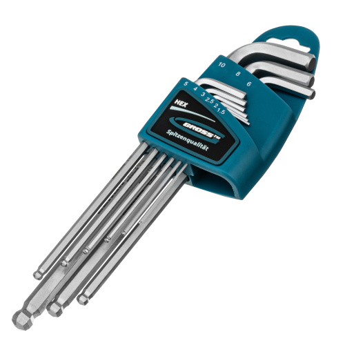 Набор ключей имбусовых HEX, 1.5-10 мм, S2, 9 шт, экстра-длинные с шаром, сатинированные Gross по ценам производителя в Краснодаре с доставкой по всей России