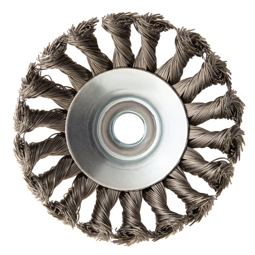 Щетка для УШМ, 100 мм, "Тарелка", крученая нержавеющая проволока 0.5 мм, М14 Denzel по ценам производителя в Краснодаре с доставкой по всей России