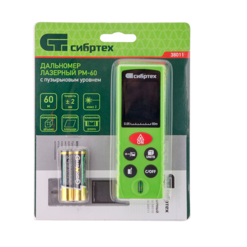 Лазерный дальномер PM-60,60 м,с пузырьковым уровнем Сибртех купить в Москве с доставкой по всей России | ProtosMarket.ru
