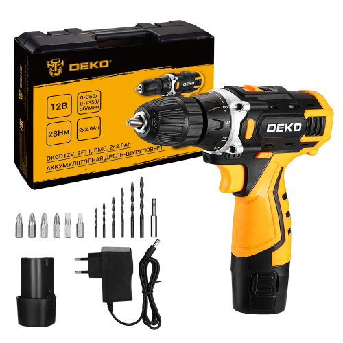 Аккумуляторная дрель-шуруповерт DEKO DKCD12V SET1 в кейсе + оснастка 13 шт, 2*2,0 А·ч по ценам производителя в Краснодаре с доставкой по всей России
