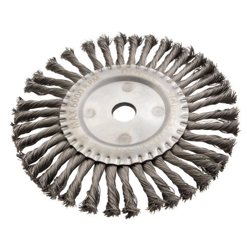 Щетка для УШМ, 200 мм, "Плоская", крученая нержавеющая проволока 0.5 мм, посадка 22.2 мм Denzel по ценам производителя в Краснодаре с доставкой по всей России