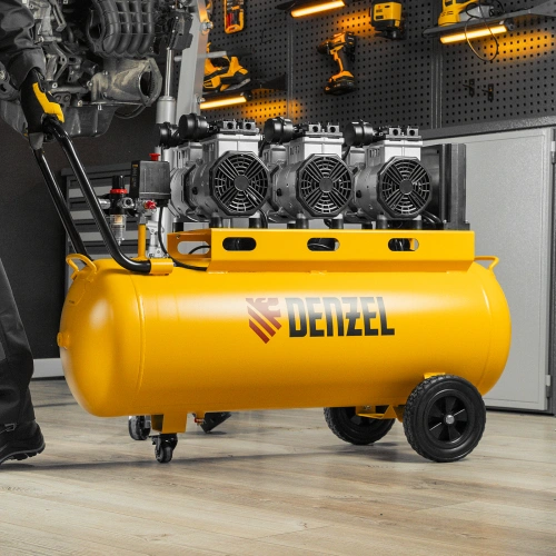 Компрессор безмасляный, малошумный DLS 3300/100, 3300 Вт,3x1100, 100 л, 570 л/мин ,блок управления Denzel по ценам производителя в Краснодаре с доставкой по всей России