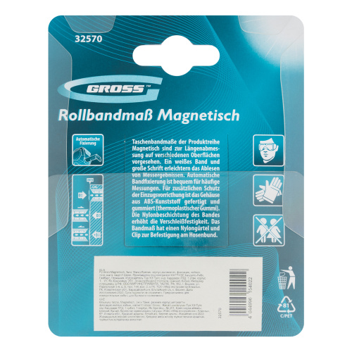 Рулетка Magnetisch 3 м х 16 мм,обрезиненный корпус,автоматическая фиксация,Нейлоновое покрытиеытие,зацеп с магнитом Gross по ценам производителя в Краснодаре с доставкой по всей России