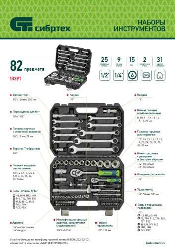Набор инструментов, 1/2", 1/4", пластиковый кейс, 82 предмета Сибртех по ценам производителя в Краснодаре с доставкой по всей России