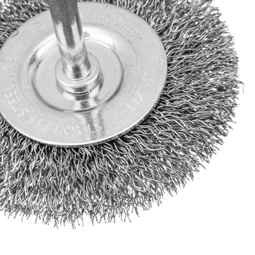 Набор щеток для дрели, 2 Плоские 50-75мм, 3 Чашки 25-50-75мм, шпилька,  нерж.вит. проволока Denzel по ценам производителя в Краснодаре с доставкой по всей России