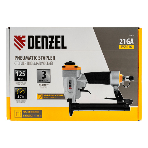 Степлер пневматический PS8016 для прямоугольных скоб 21GA от 6 до 16 мм Denzel по ценам производителя в Краснодаре с доставкой по всей России