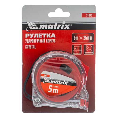 Рулетка Crystal,5 м х 25 мм,корпус из поликарбоната Matrix по ценам производителя в Краснодаре с доставкой по всей России