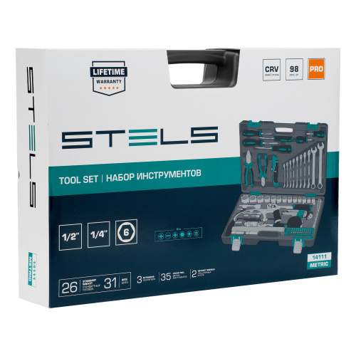Набор инструментов, 1/2", 1/4", CrV, пластиковый кейс 98 предметов Stels по ценам производителя в Краснодаре с доставкой по всей России