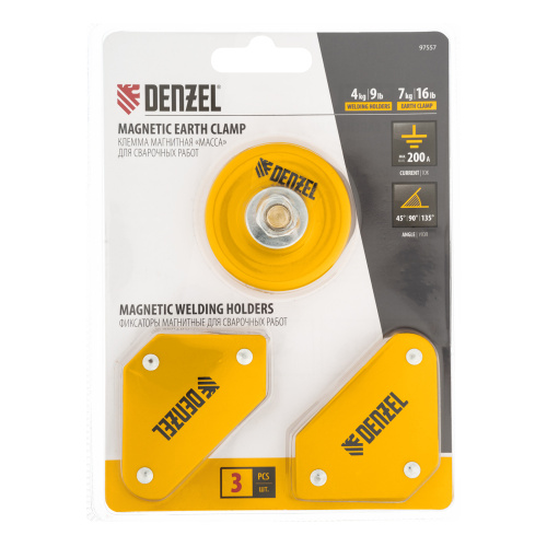 Набор из 2 магнитных сварочных фиксаторов и магнитной клеммы "масса" Denzel по ценам производителя в Краснодаре с доставкой по всей России