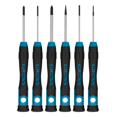 Набор отверток для точной механики, CrMo, двухкомпонентные рукоятки, 6 шт, пластиковый бокс Gross по ценам производителя в Краснодаре с доставкой по всей России