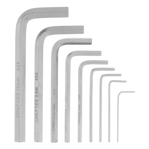 Набор ключей имбусовых HEX, 1.5-10 мм, 45x, закаленные, 9 шт, короткие, никель Сибртех по ценам производителя в Краснодаре с доставкой по всей России