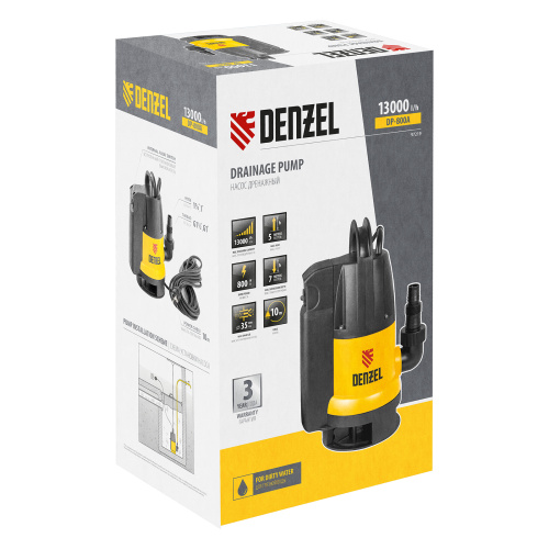 Дренажный насос DP800A, 800 Вт, подъем 5 м, 13000 л/ч Denzel по ценам производителя в Краснодаре с доставкой по всей России
