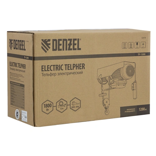 Тельфер электрический TF-1200,1.2 т, 1800 Вт, высота 12 м, 8 м/мин Denzel по ценам производителя в Краснодаре с доставкой по всей России