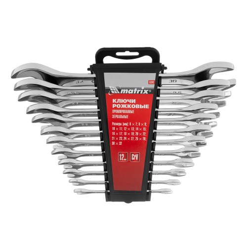 Набор ключей рожковых 12 шт, (6-32мм) CrV, EllipticaL зеркальное хромирование Matrix по ценам производителя в Краснодаре с доставкой по всей России