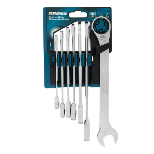 Набор ключей комбинированных трещоточных, количество зубьев 100, СRV, 7 шт, 8-19 мм Gross по ценам производителя в Краснодаре с доставкой по всей России