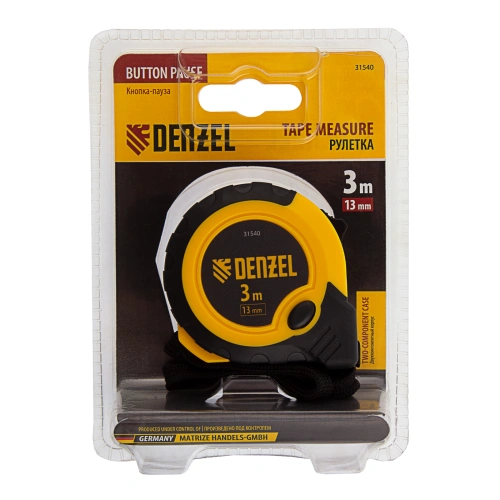 Рулетка 3м х 13мм, двухкомп. корпус, кнопка-пауза Denzel по ценам производителя в Краснодаре с доставкой по всей России