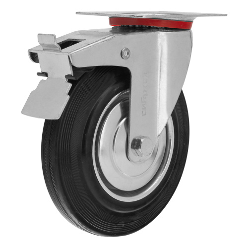 Колесо поворотное с тормозом D 125 мм, крепление  платформенное Сибртех по ценам производителя в Краснодаре с доставкой по всей России