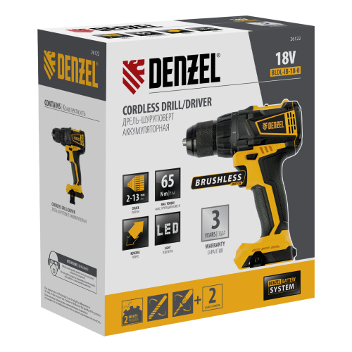 Дрель-шуруповерт аккумуляторная, бесщет. BLDL-IB-18-0, Li-Ion, 18 В Denzel по ценам производителя в Краснодаре с доставкой по всей России