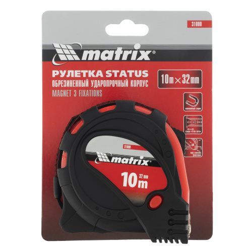 Рулетка Status Magnet 3 fixations,10 м х 32 мм,обрезиненный корпус,зацеп с магнитом Matrix по ценам производителя в Краснодаре с доставкой по всей России