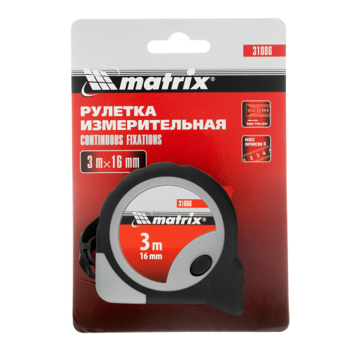 Рулетка Continuous fixation,3 м х 16 мм,двухкомпонентный корпус,плавная фиксация Matrix по ценам производителя в Краснодаре с доставкой по всей России