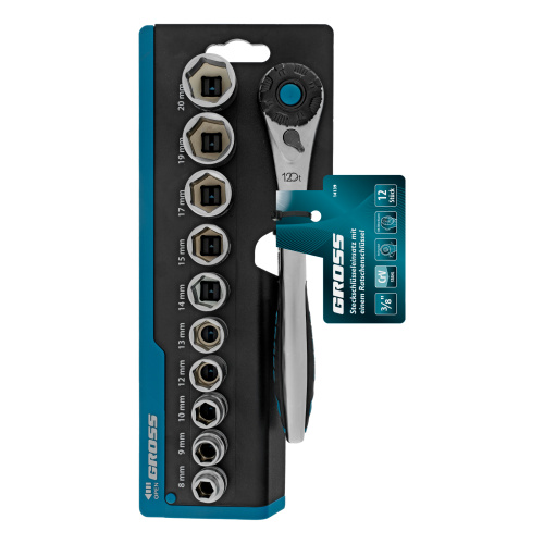 Набор торцевых головок, трещотка 120 зубьев, 3/8", CrV, 12 предметов Gross по ценам производителя в Краснодаре с доставкой по всей России