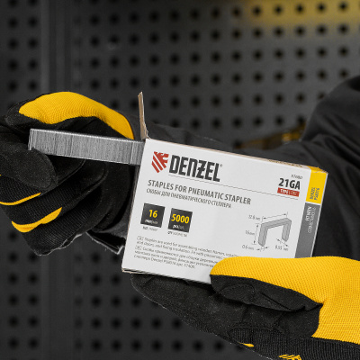 Скобы 21GA для пнев. степл., 16мм, шир. - 0,95мм, тол. - 0,6мм, шир. скобы - 12,8мм, 5000шт Denzel по ценам производителя в Краснодаре с доставкой по всей России