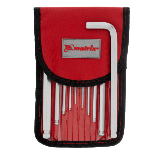 Набор ключей имбусовых HEX, 1.5-12 мм, CrV, 10 шт, удлиненных, шарообразный наконечник, с сатинированным покрытием, чехол Matrix по ценам производителя в Краснодаре с доставкой по всей России