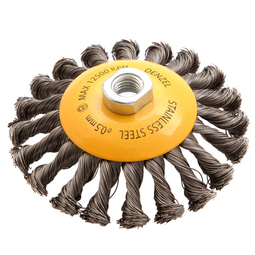 Щетка для УШМ, 125 мм, "Тарелка", крученая нержавеющая проволока 0.5 мм, М14 Denzel по ценам производителя в Краснодаре с доставкой по всей России