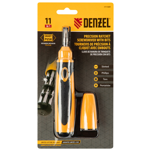 Отвертка реверсивная, механизм SmartPush mini 11 шт, CrMo Denzel по ценам производителя в Краснодаре с доставкой по всей России