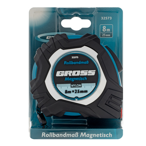 Рулетка Magnetisch 8 м х 25 мм,обрезиненный корпус,автоматическая фиксация,Нейлоновое покрытиеытие,зацеп с магнитом Gross по ценам производителя в Краснодаре с доставкой по всей России