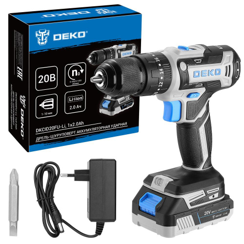 Дрель-шуруповерт аккумуляторная ударная DEKO DKCID20FU-Li, 20В, 1x2.0Ач по ценам производителя в Краснодаре с доставкой по всей России