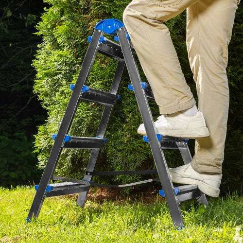 Стремянка двухсторонняя 4 ступени, сталь профиль, стальные ступени, Сибртех по ценам производителя в Краснодаре с доставкой по всей России